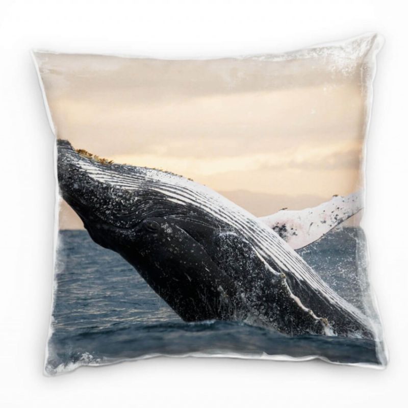 Tiere, Buckelwal springt aus dem Wasser, grau Deko Kissen 40x40cm für Couch Sofa Lounge Zierkissen