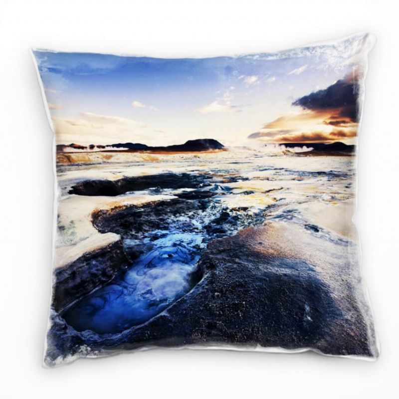 Landschaft, Meer, blau, orange, Island, Sonnenuntergang Deko Kissen 40x40cm für Couch Sofa Lounge Zi