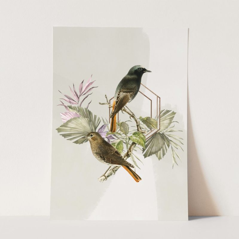 Vogel Motiv Fliegenschnäpper Blumen Blüten Exotisch Kunstvoll