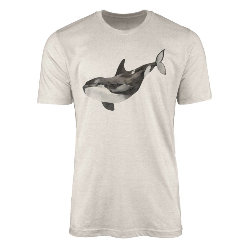 Herren Shirt 100% gekämmte Bio-Baumwolle T-Shirt  Killerwal Orca Wasserfarben Motiv Nachhaltig Ökomo