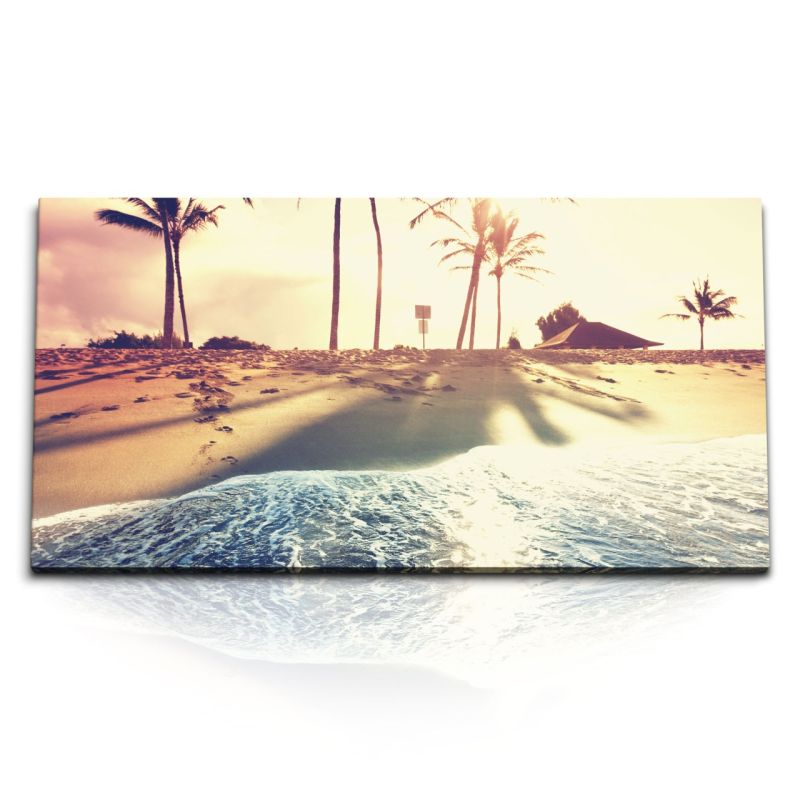 Kunstdruck Bilder 120x60cm Kalifornien Strand Palmen Sonnenschein Sand Sommer