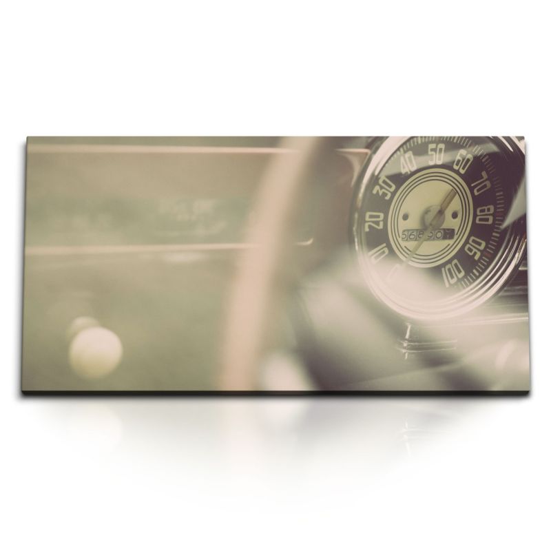 Kunstdruck Bilder 120x60cm Oldtimer Tacho Vintage Traumauto Lenker