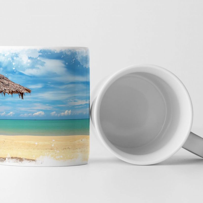 Tasse Geschenk Landschaftsfotografie – Tropischer Strand mit Sonnenschirm