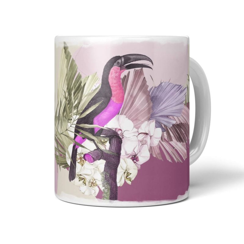 Dekorative Tasse mit schönem Vogel Motiv Tukan Exotisch Blumen Blüten schönem Design