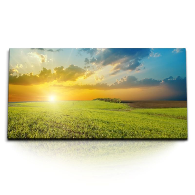 Kunstdruck Bilder 120x60cm Weizen Weizenfeld Sonnenuntergang Natur Landschaft