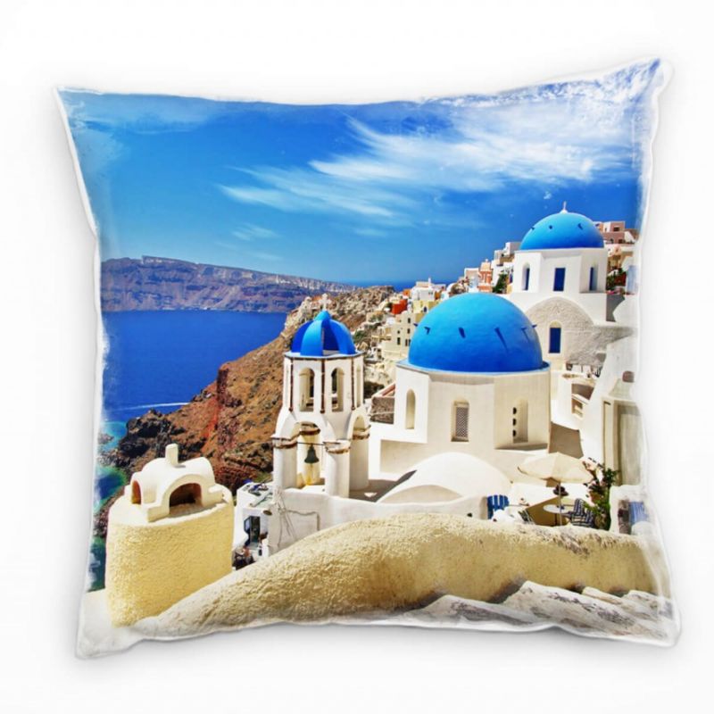 City, weiß, blau, braun, Santorini, Griechenland Deko Kissen 40x40cm für Couch Sofa Lounge Zierkisse