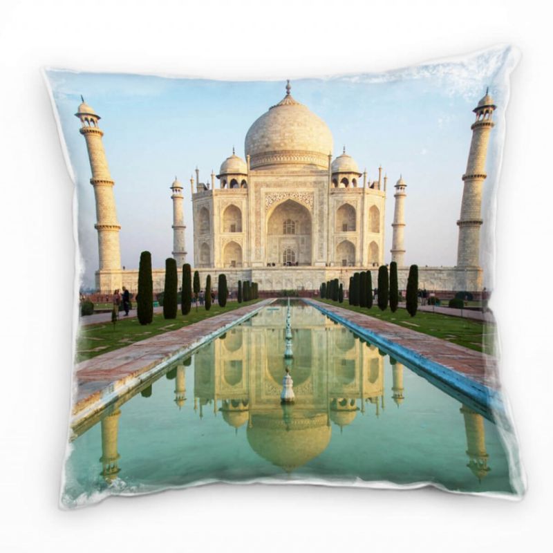 Urban, blau, beige, Taj Mahal, Indien Deko Kissen 40x40cm für Couch Sofa Lounge Zierkissen