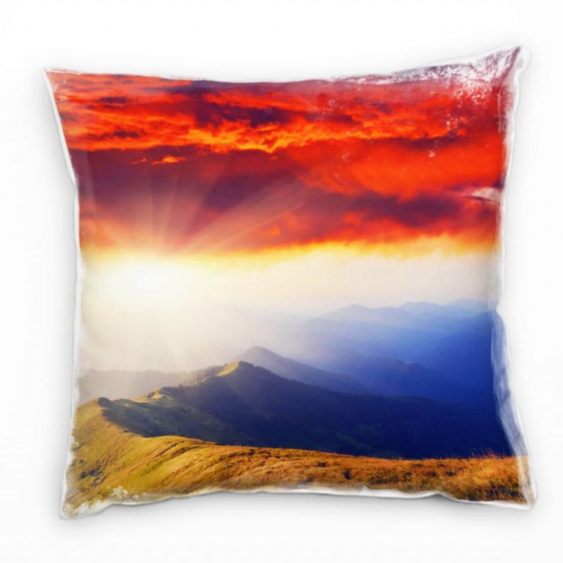 Natur, Berge, Sonnenstrahlen, Wolken, rot, blau Deko Kissen 40x40cm für Couch Sofa Lounge Zierkissen