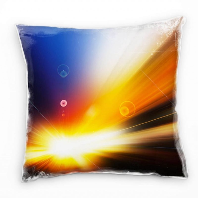 Abstrakt, orange, gelb, blau, schwarz, Lichtstreifen  Deko Kissen 40x40cm für Couch Sofa Lounge Zier