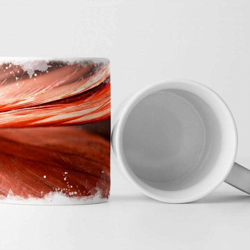 Tasse Geschenk Naturfotografie – Rot orange Nahaufnahme einer Feder