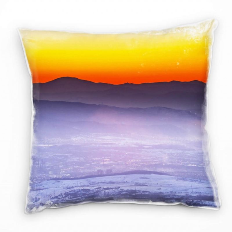 Winter, Berg, Sonnenuntergang, grau, orange, rot Deko Kissen 40x40cm für Couch Sofa Lounge Zierkisse