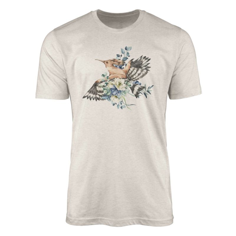 Herren Shirt Organic T-Shirt  Aquarell Motiv Wiedehopf Vogel Bio-Baumwolle Ökomode Nachhaltig Farbe