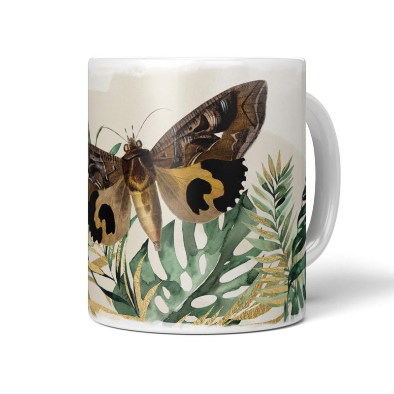 Dekorative Tasse mit schönem Motiv Schmetterling Pflanzen Tropisch Vintage Kunstvoll