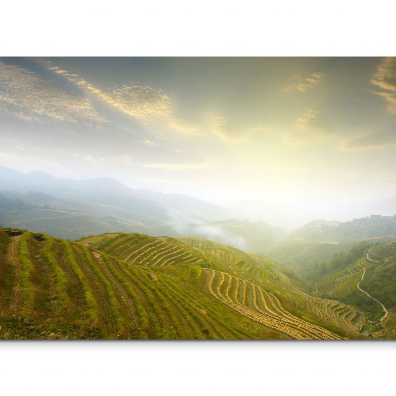 120x80cm Wandbild China Terrassen Landschaft Dunst