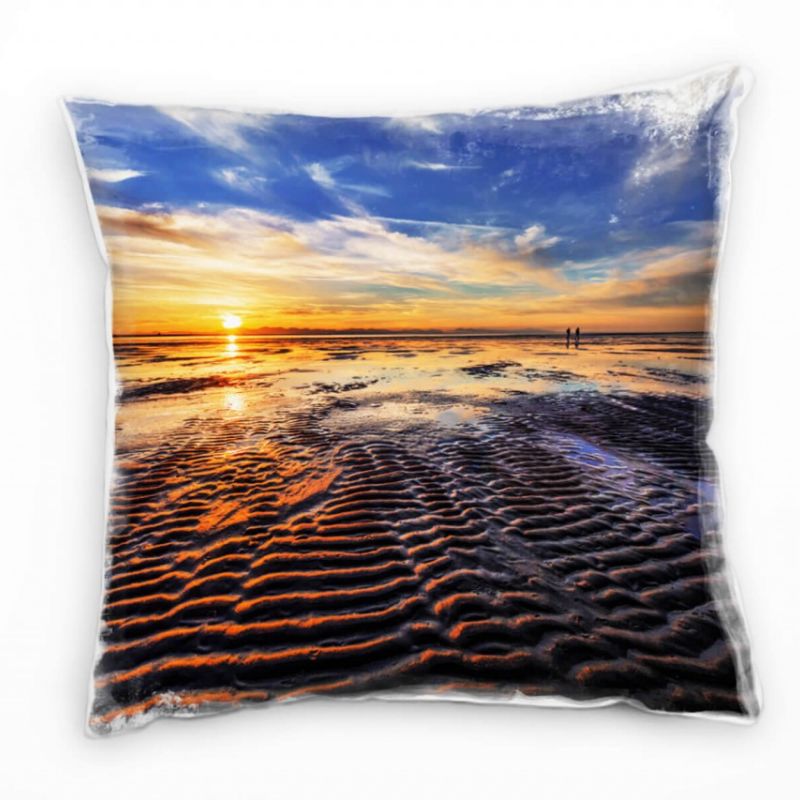 Strand und Meer, Sonnenuntergang, orange, blau Deko Kissen 40x40cm für Couch Sofa Lounge Zierkissen