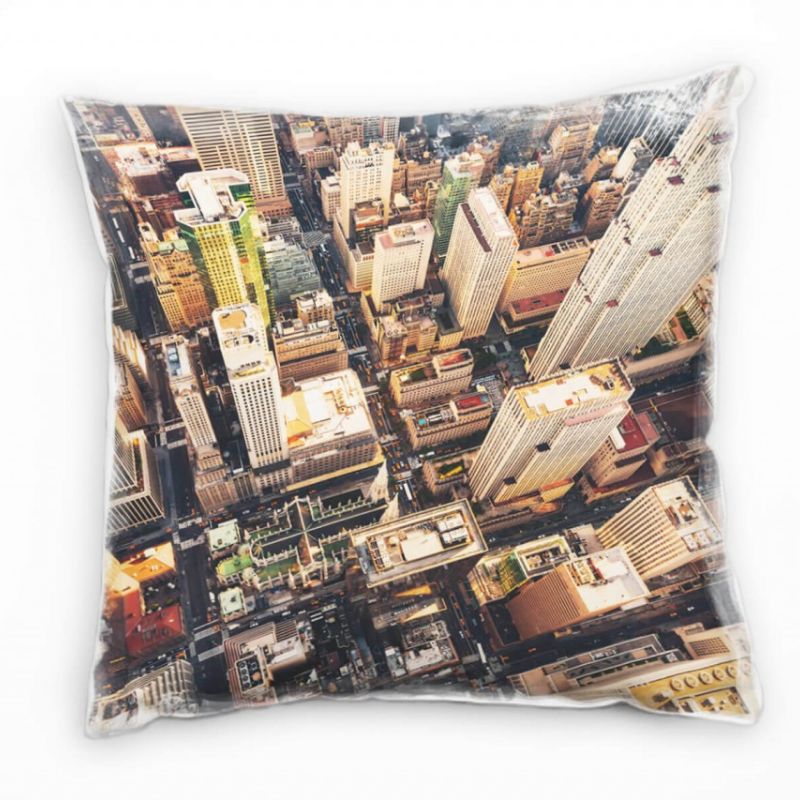 City, New York, Manhattan, Hochhäuser, braun, grau Deko Kissen 40x40cm für Couch Sofa Lounge Zierkis