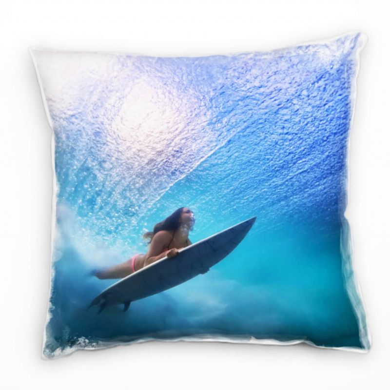 Meer, Surferin, Unterwasser, türkis, blau Deko Kissen 40x40cm für Couch Sofa Lounge Zierkissen