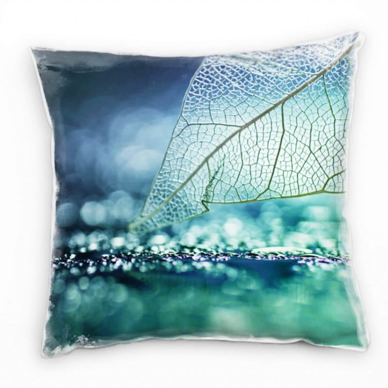 Macro, transparentes Laubblatt, türkis, blau Deko Kissen 40x40cm für Couch Sofa Lounge Zierkissen