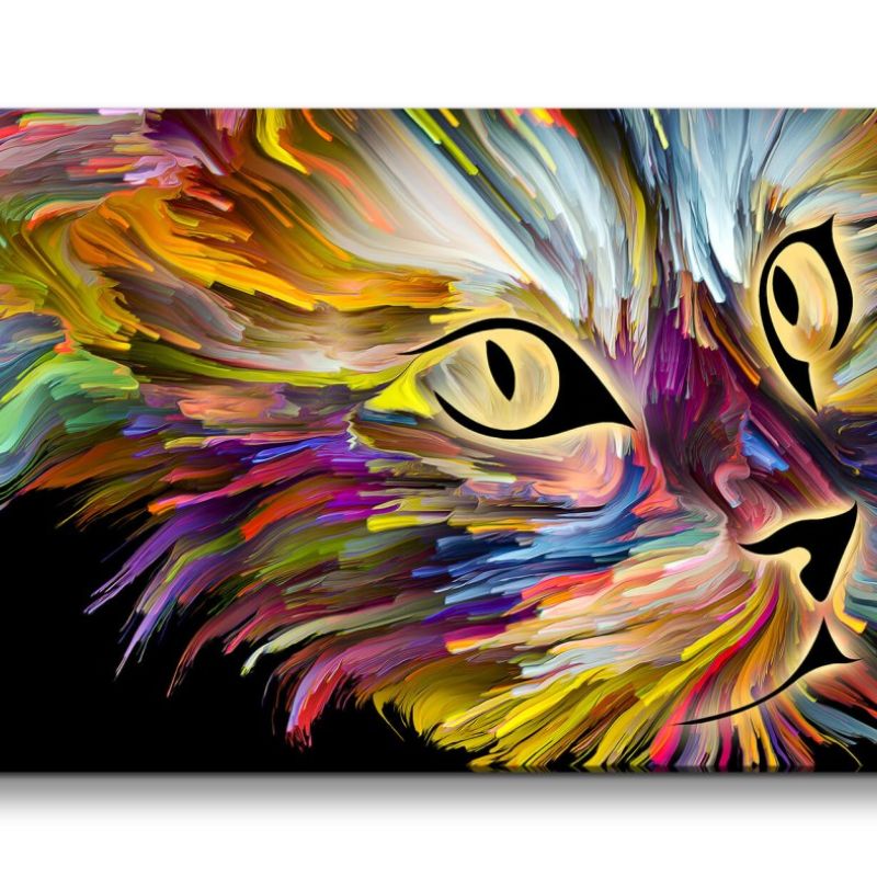 Leinwandbild 120x60cm Katze Abstrakt Farbenfroh Psychedelisch Bunt