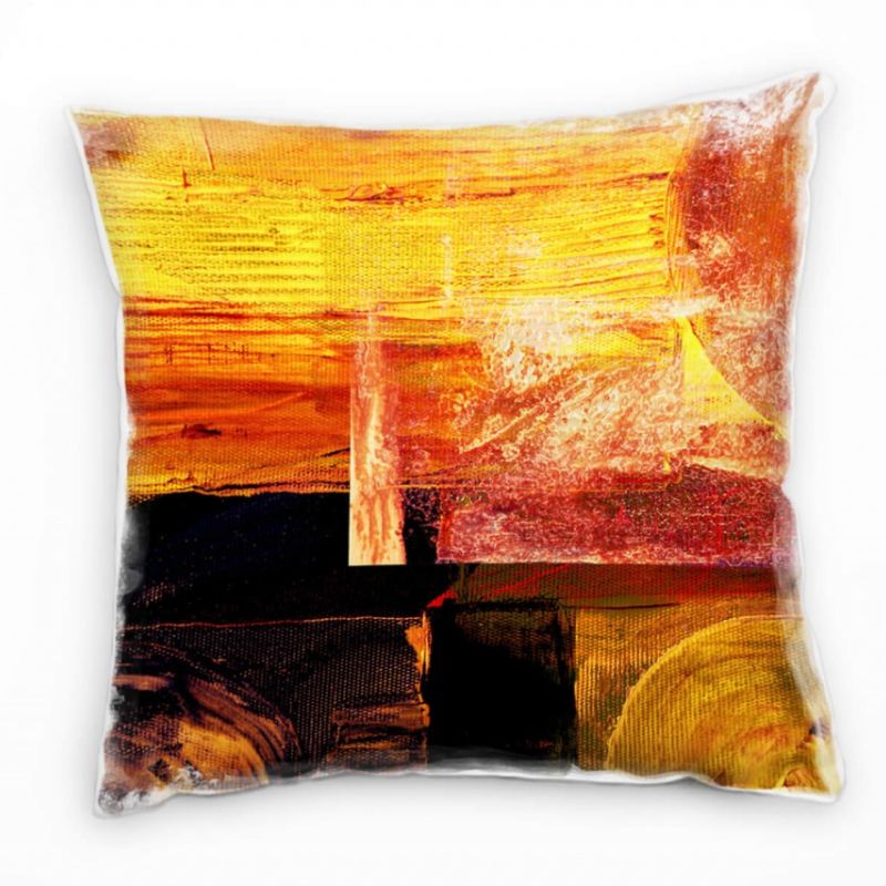 Abstrakt, gold, rot, schwarz, gemalt, Striche, Kreise Deko Kissen 40x40cm für Couch Sofa Lounge Zier