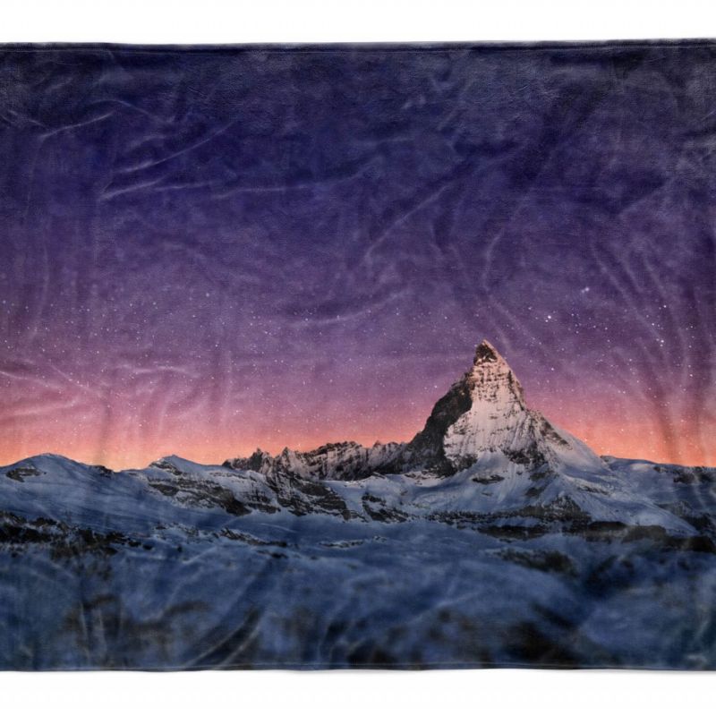 Handtuch Strandhandtuch Saunatuch Kuscheldecke mit Fotomotiv Matterhorn Berggipfel Sterne