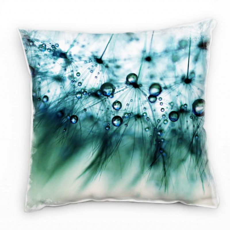 Macro, Blumen, türkis, Pusteblume, Wassertropfen    Deko Kissen 40x40cm für Couch Sofa Lounge Zierki