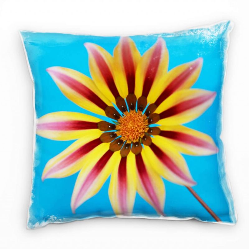 Macro, Blume, gelb, rot, türkis, blau, orange Deko Kissen 40x40cm für Couch Sofa Lounge Zierkissen