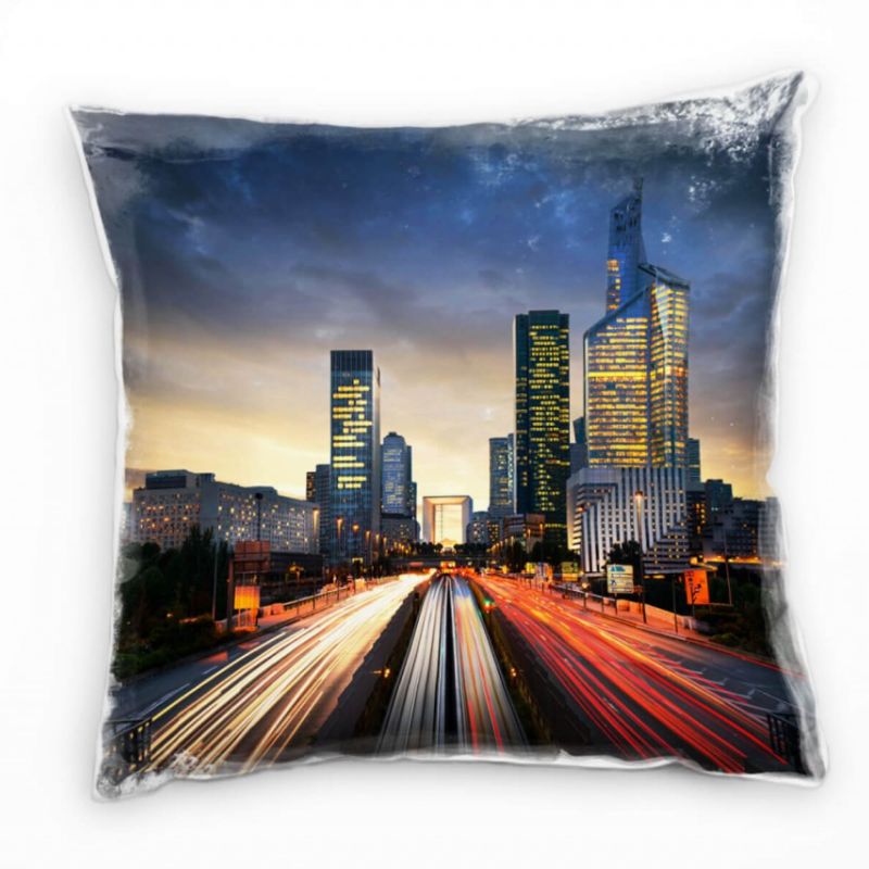 City, rot, grau, Hochhäuser, Lichtlinien, Nacht Deko Kissen 40x40cm für Couch Sofa Lounge Zierkissen