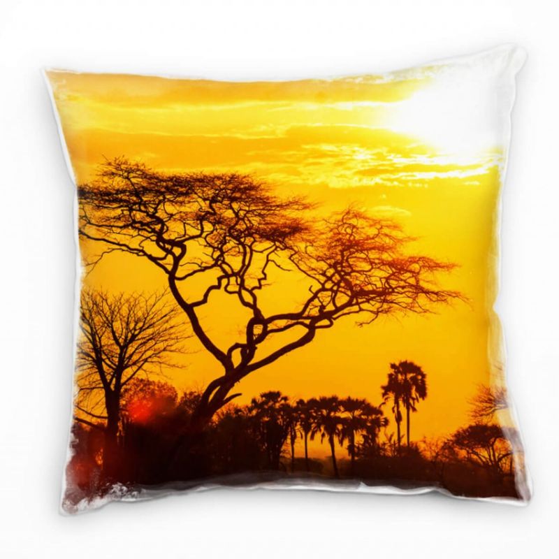 Natur, orange, schwarz, Sonnenuntergang, Afrika Deko Kissen 40x40cm für Couch Sofa Lounge Zierkissen