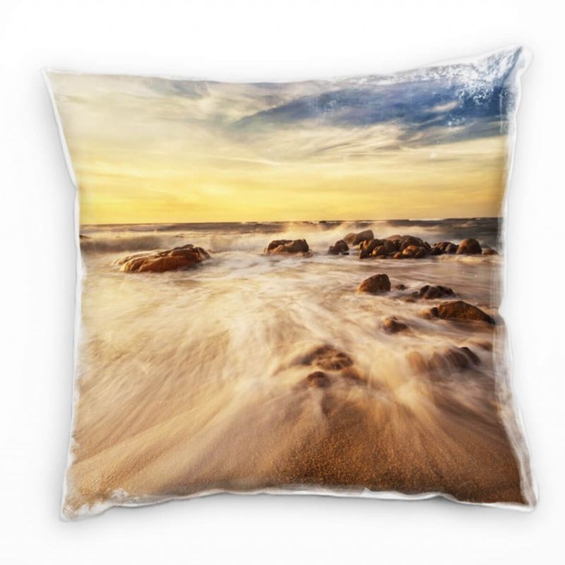 Strand und Meer, braun, gelb, Brandung, Felsen  Deko Kissen 40x40cm für Couch Sofa Lounge Zierkissen