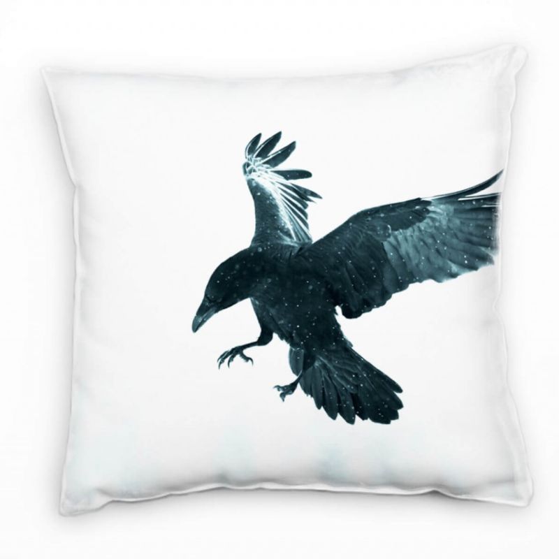 Tiere, fliegender Rabe, schwarz, grau Deko Kissen 40x40cm für Couch Sofa Lounge Zierkissen