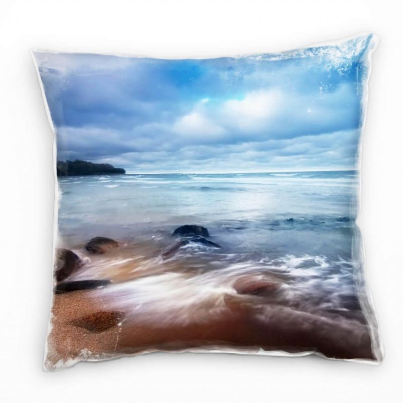 Strand und Meer, blau, braun, Nordseestrand, Brandung Deko Kissen 40x40cm für Couch Sofa Lounge Zier