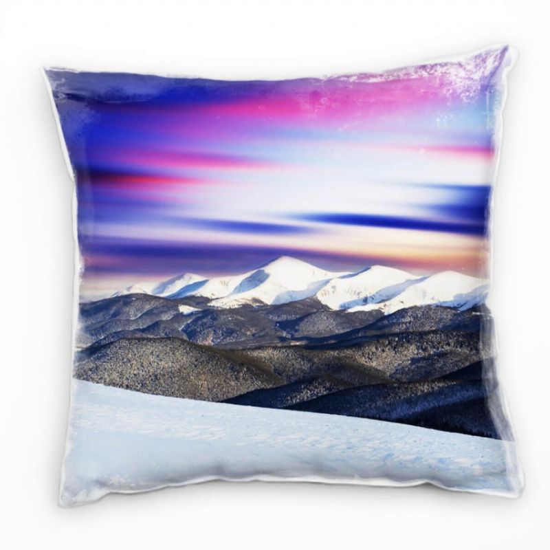 Landschaft, Winter, blau, pink, weiß, Berge Deko Kissen 40x40cm für Couch Sofa Lounge Zierkissen