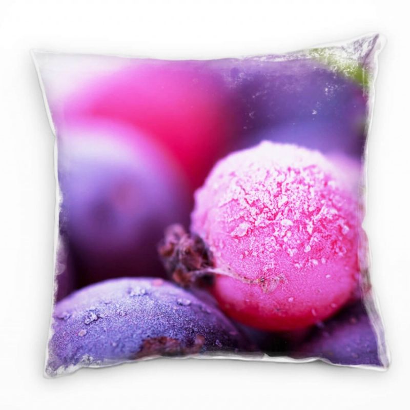 Macro, Natur, pink, lila, gefrorene Beeren Deko Kissen 40x40cm für Couch Sofa Lounge Zierkissen