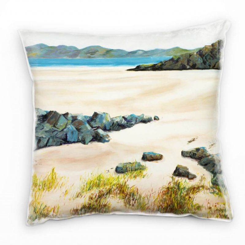 Strand und Meer braun, blau, schottischer Strand, gemalt Deko Kissen 40x40cm für Couch Sofa Lounge Z