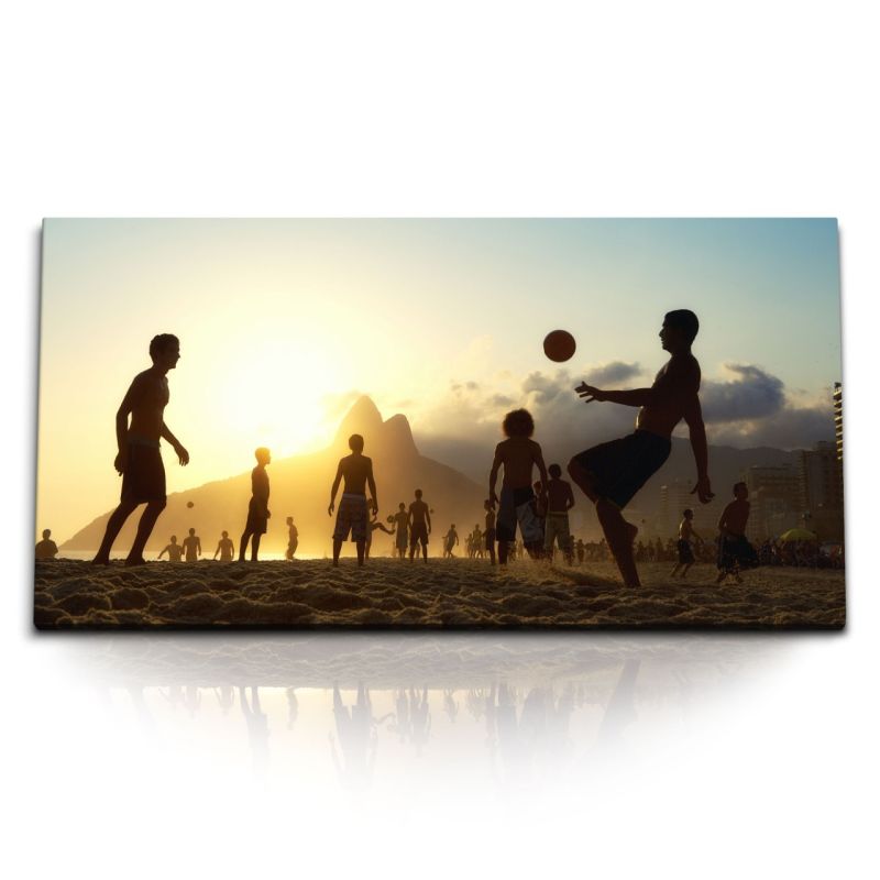 Kunstdruck Bilder 120x60cm Brasilien Strand Fußball Rio de Janeiro Sonnenuntergang