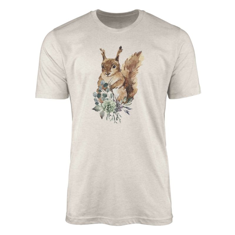 Herren Shirt 100% gekämmte Bio-Baumwolle T-Shirt  Aquarell Eichhörnchen Motiv Nachhaltig Ökomode aus