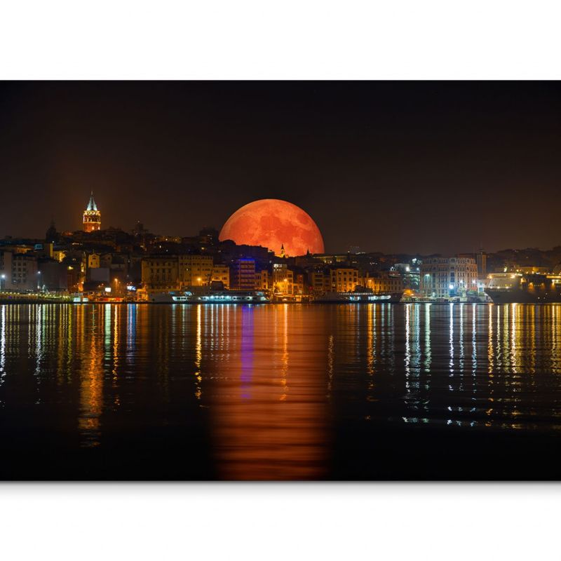 120x80cm Wandbild Istanbul Bosporus Nacht Lichter Mont Spiegelung