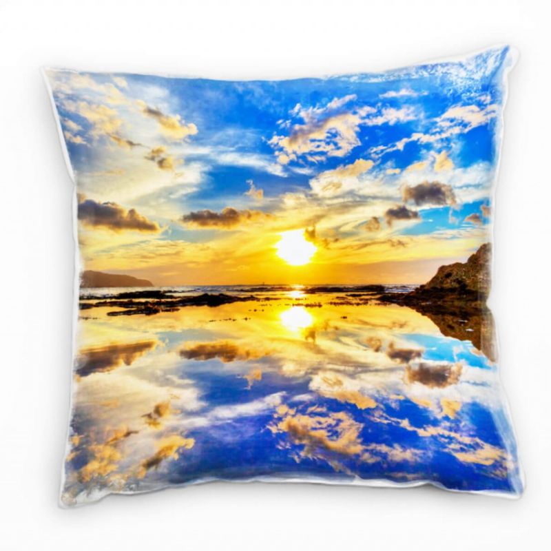 Landschaft, blau, orange, Spiegelung, Sonne  Deko Kissen 40x40cm für Couch Sofa Lounge Zierkissen