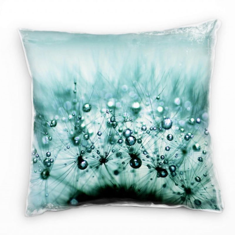 Blumen, Pusteblume, Wassertropfen, türkis Deko Kissen 40x40cm für Couch Sofa Lounge Zierkissen