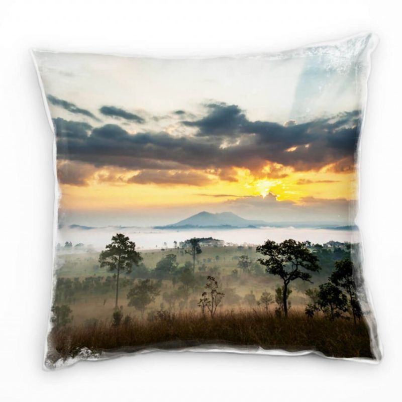 Landschaft, Sonnenaufgang, Bäume, braun, orange Deko Kissen 40x40cm für Couch Sofa Lounge Zierkissen