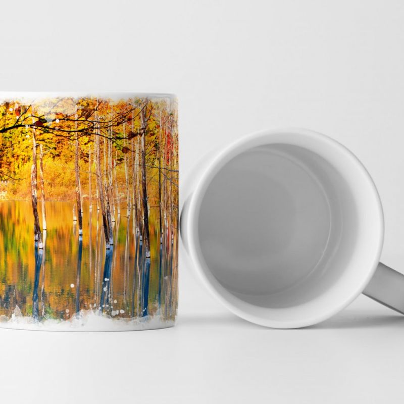 Tasse Geschenk Naturfotografie – wunderschöner Herbstwald in orange