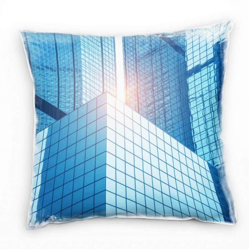 City, Hochhäuser, Spiegelung, Glas, blau Deko Kissen 40x40cm für Couch Sofa Lounge Zierkissen