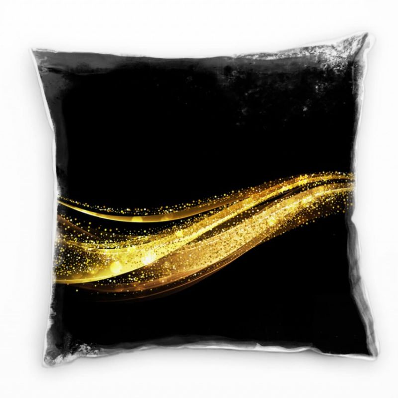 Abstrakt, Welle, Glitzer, gold, schwarz Deko Kissen 40x40cm für Couch Sofa Lounge Zierkissen