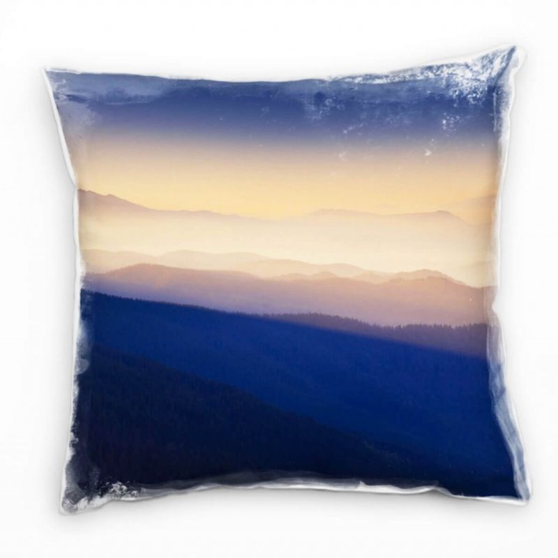 Landschaft, blau, orange, Berge, Sonnenuntergang Deko Kissen 40x40cm für Couch Sofa Lounge Zierkisse