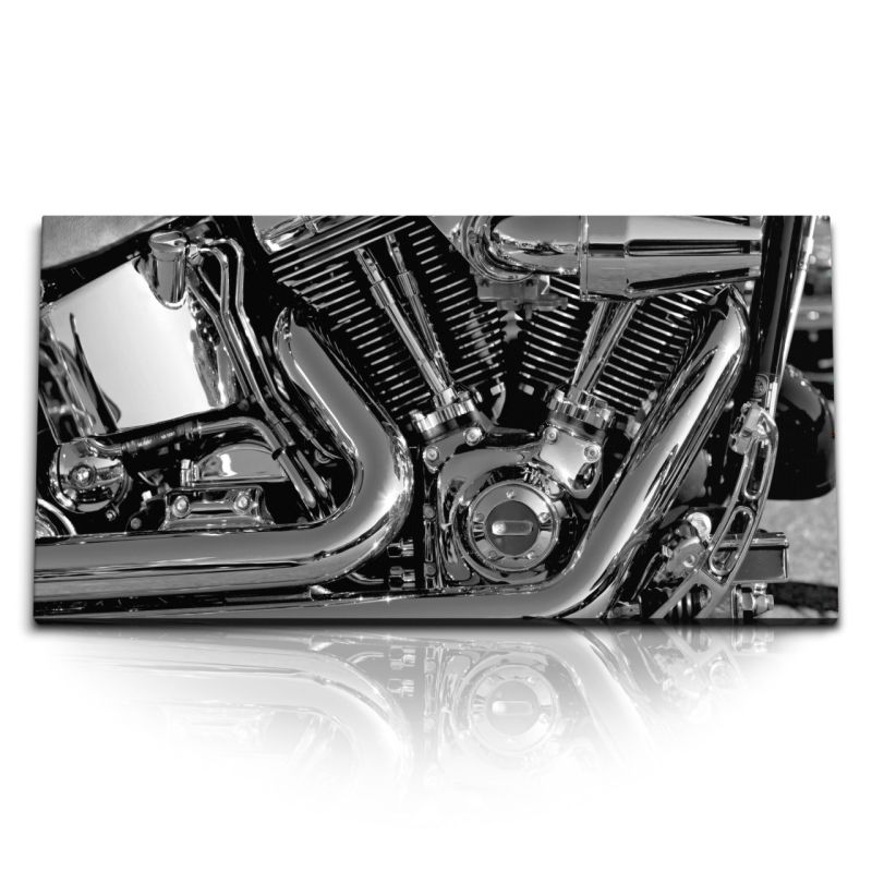 Kunstdruck Bilder 120x60cm Klassisches Motorrad Motor Schwarz Weiß Biker