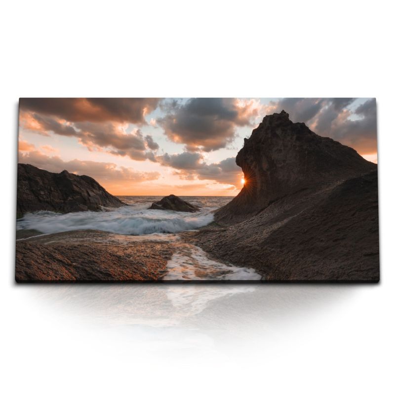 Kunstdruck Bilder 120x60cm Rezovo Bulgarien Meer Felsenstrand Sonnenuntergang