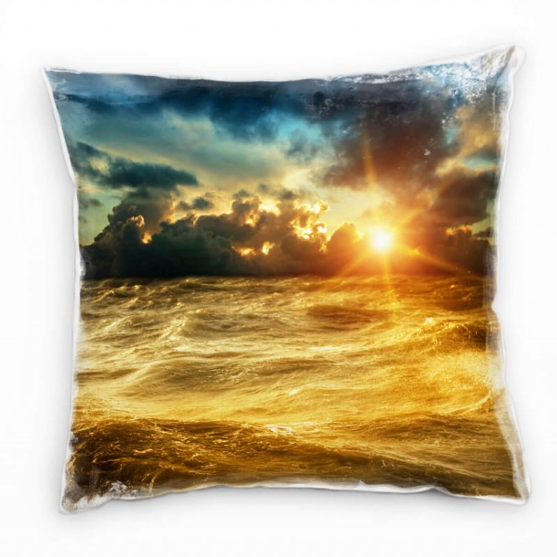 Meer, orange, blau, Sonnenuntergang, Wellen, Wolken Deko Kissen 40x40cm für Couch Sofa Lounge Zierki