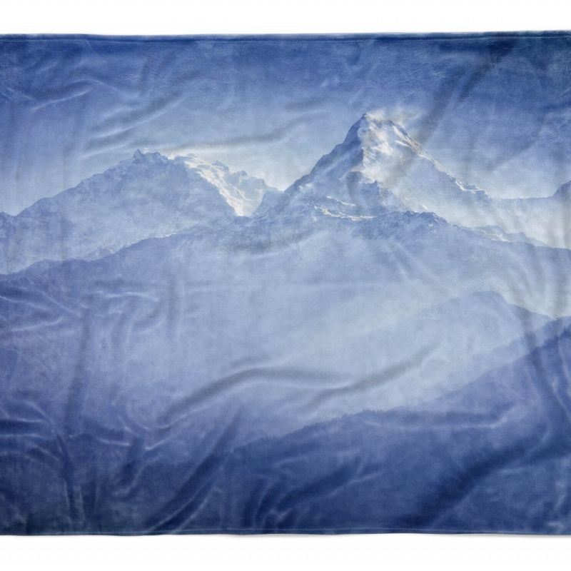 Handtuch Strandhandtuch Saunatuch Kuscheldecke mit Fotomotiv Schneegipfel Berge Blau