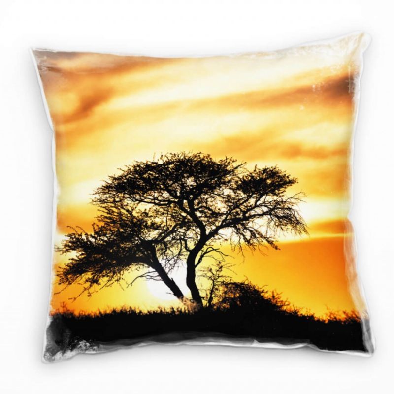 Landschaften, Baum, orange, schwarz, Wolken Deko Kissen 40x40cm für Couch Sofa Lounge Zierkissen